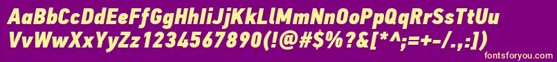 Saiba mais sobre a fonte PfdintextcondproXblackitalic Fonte PfdintextcondproXblackitalic – fontes amarelas em um fundo roxo
