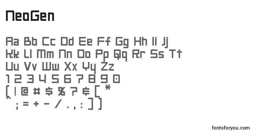 NeoGen-fontti – aakkoset, numerot, erikoismerkit