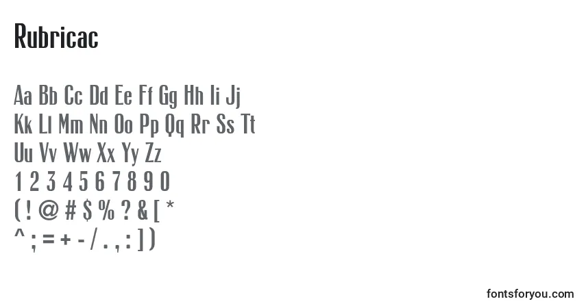 A fonte Rubricac – alfabeto, números, caracteres especiais