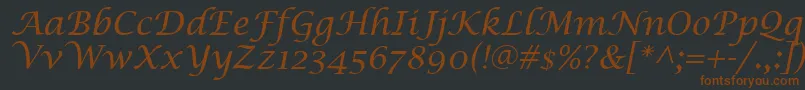 LucidaCalligraphyItalic-Schriftart – Braune Schriften auf schwarzem Hintergrund