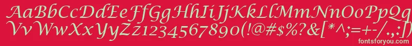 Fonte LucidaCalligraphyItalic – fontes verdes em um fundo vermelho