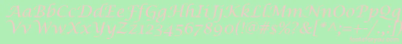 Fonte LucidaCalligraphyItalic – fontes rosa em um fundo verde