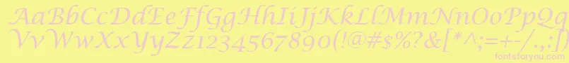 Fonte LucidaCalligraphyItalic – fontes rosa em um fundo amarelo