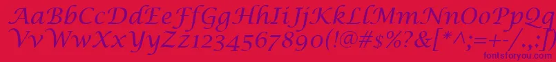 フォントLucidaCalligraphyItalic – 赤い背景に紫のフォント