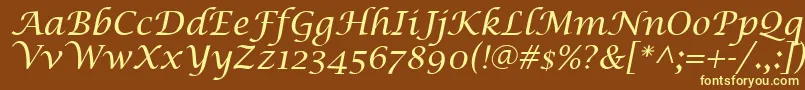 Fonte LucidaCalligraphyItalic – fontes amarelas em um fundo marrom