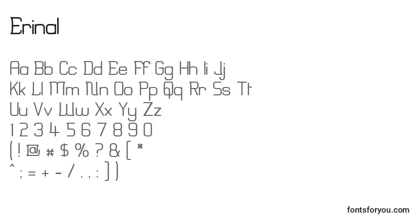 A fonte Erinal – alfabeto, números, caracteres especiais
