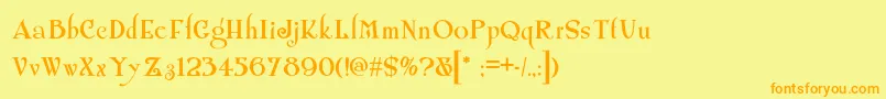 フォントShangrilanf – オレンジの文字が黄色の背景にあります。