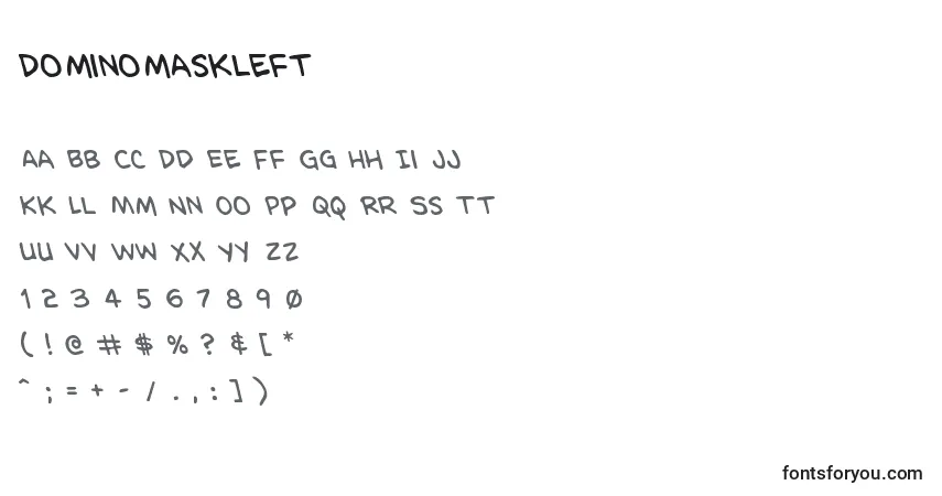 Czcionka Dominomaskleft – alfabet, cyfry, specjalne znaki