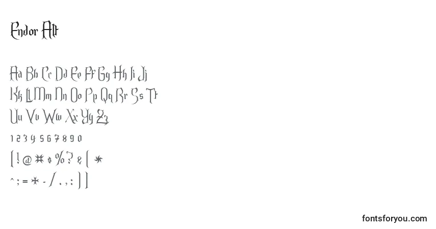 Czcionka Endor Alt – alfabet, cyfry, specjalne znaki
