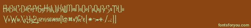 フォントEndor Alt – 緑色の文字が茶色の背景にあります。