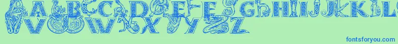 フォントCeltasmigoria – 青い文字は緑の背景です。