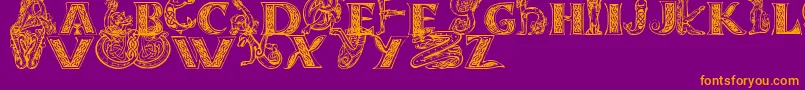 Celtasmigoria-Schriftart – Orangefarbene Schriften auf violettem Hintergrund