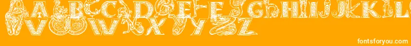 Celtasmigoria-Schriftart – Weiße Schriften auf orangefarbenem Hintergrund