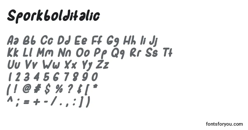 Czcionka Sporkbolditalic – alfabet, cyfry, specjalne znaki