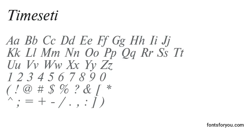 Czcionka Timeseti – alfabet, cyfry, specjalne znaki