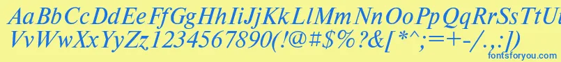 フォントTimeseti – 青い文字が黄色の背景にあります。