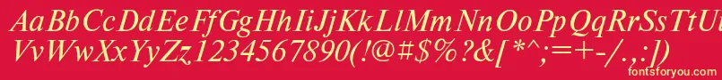 Timeseti Font – Yellow Fonts on Red Background