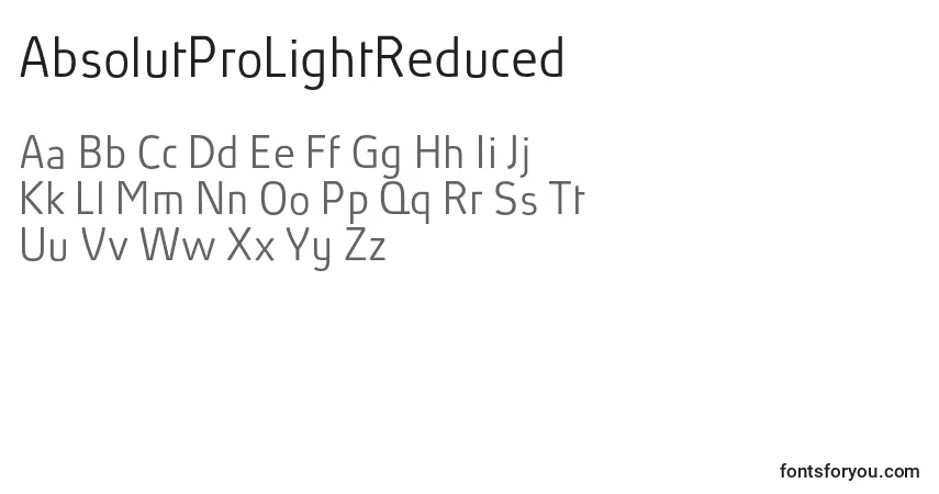 Schriftart AbsolutProLightReduced (56831) – Alphabet, Zahlen, spezielle Symbole