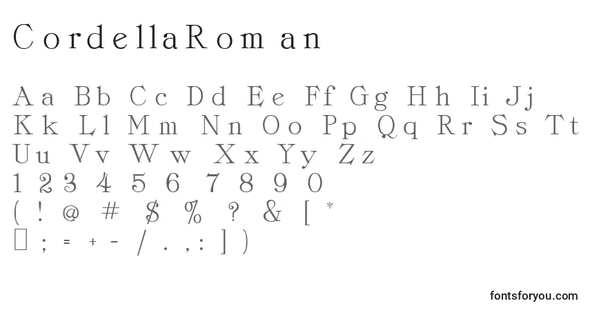 Schriftart CordellaRoman – Alphabet, Zahlen, spezielle Symbole