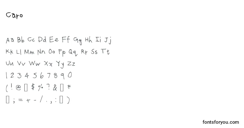 A fonte Caro – alfabeto, números, caracteres especiais