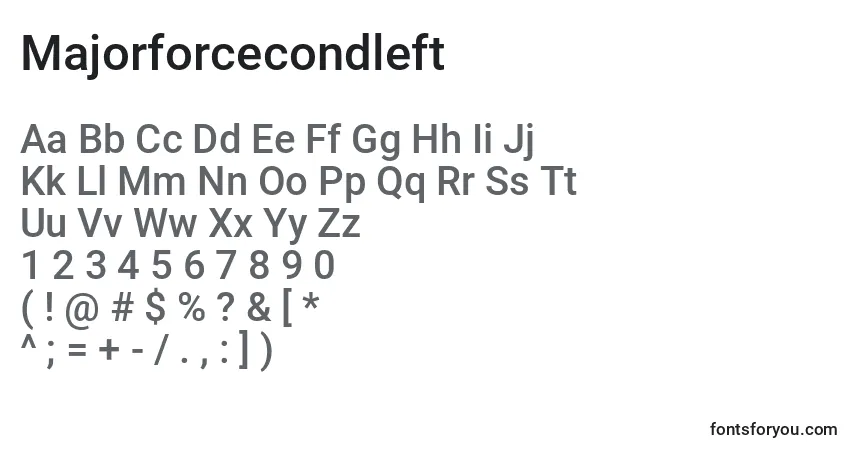 Schriftart Majorforcecondleft – Alphabet, Zahlen, spezielle Symbole