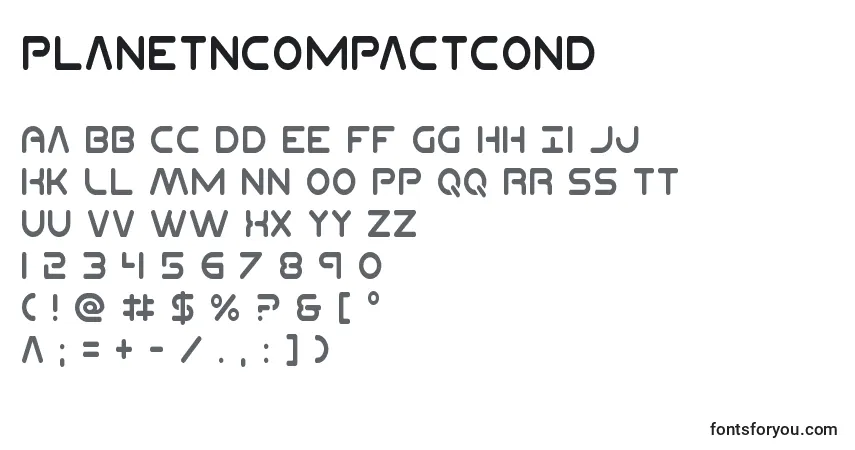 Czcionka Planetncompactcond – alfabet, cyfry, specjalne znaki