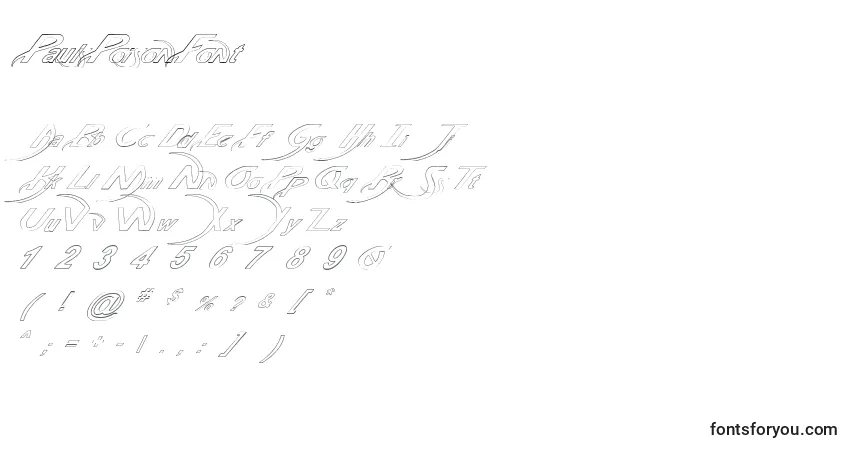 Schriftart PaulsPoisonFont – Alphabet, Zahlen, spezielle Symbole
