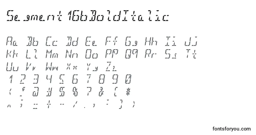 A fonte Segment16bBoldItalic – alfabeto, números, caracteres especiais