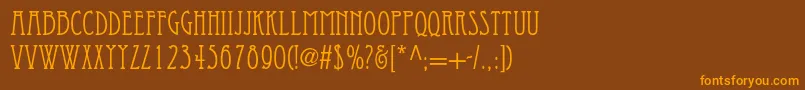 フォントEccentricstd – オレンジ色の文字が茶色の背景にあります。