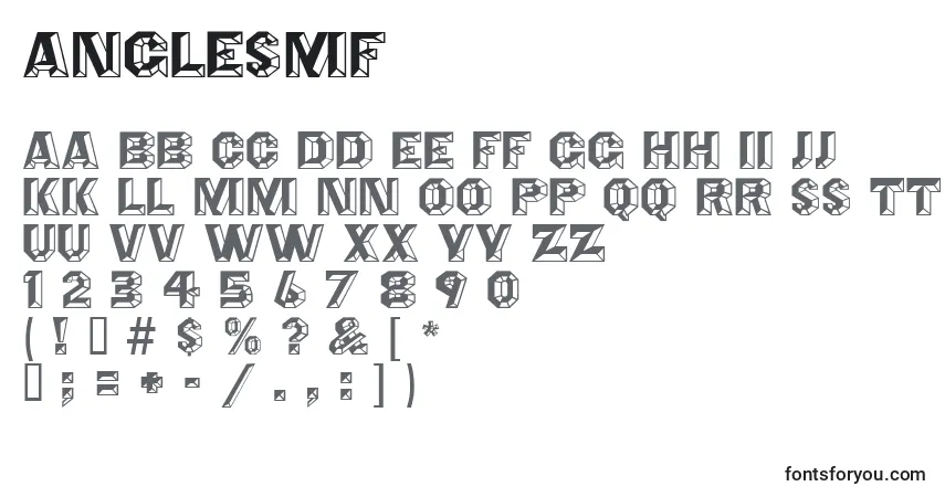 A fonte AnglesMf – alfabeto, números, caracteres especiais