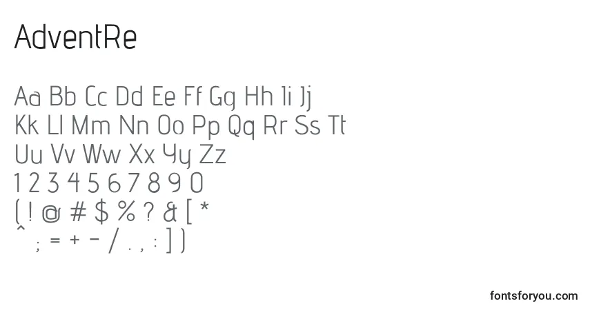 Czcionka AdventRe – alfabet, cyfry, specjalne znaki