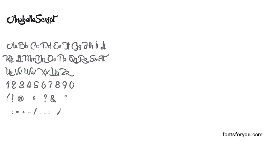 Schriftart AnabelleScript (56850) – Alphabet, Zahlen, spezielle Symbole