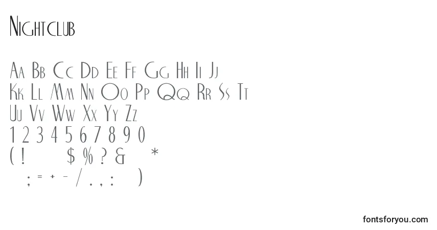 Шрифт Nightclub – алфавит, цифры, специальные символы