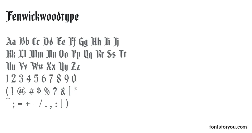 Schriftart Fenwickwoodtype – Alphabet, Zahlen, spezielle Symbole