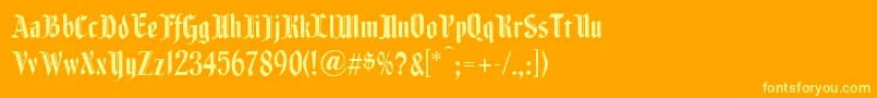 Fenwickwoodtype-Schriftart – Gelbe Schriften auf orangefarbenem Hintergrund