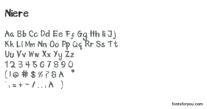 Czcionka Niere – alfabet, cyfry, specjalne znaki