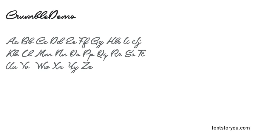 Czcionka CrumbleDemo – alfabet, cyfry, specjalne znaki