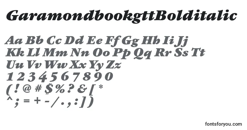 Шрифт GaramondbookgttBolditalic – алфавит, цифры, специальные символы