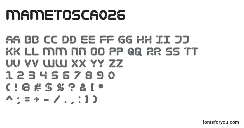 Czcionka Mametosca026 – alfabet, cyfry, specjalne znaki