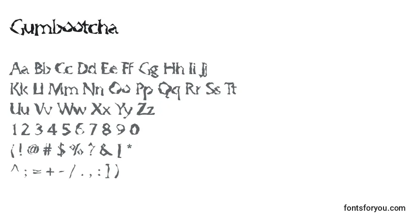 A fonte Gumbootcha – alfabeto, números, caracteres especiais