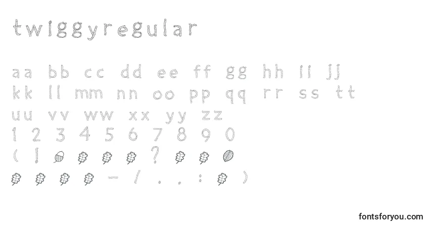 A fonte TwiggyRegular – alfabeto, números, caracteres especiais