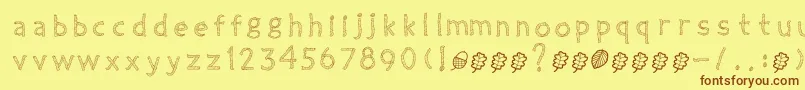 TwiggyRegular-Schriftart – Braune Schriften auf gelbem Hintergrund