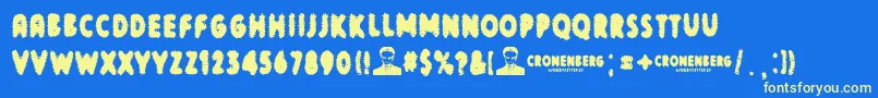 Cronenberg Font – Yellow Fonts on Blue Background