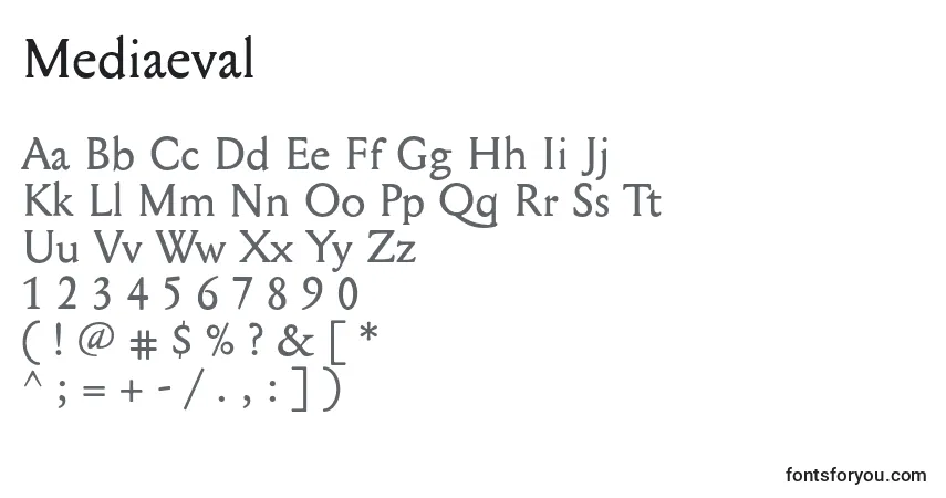 Czcionka Mediaeval – alfabet, cyfry, specjalne znaki