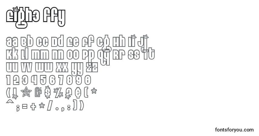 A fonte Eigh3 ffy – alfabeto, números, caracteres especiais