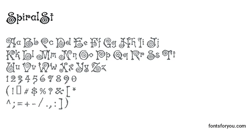 A fonte SpiralSt – alfabeto, números, caracteres especiais