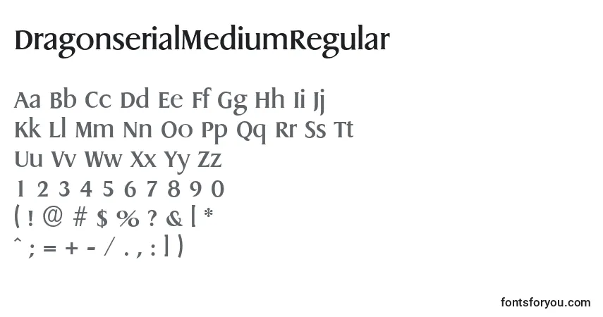 Czcionka DragonserialMediumRegular – alfabet, cyfry, specjalne znaki