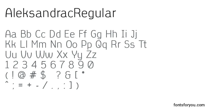 Schriftart AleksandracRegular (56890) – Alphabet, Zahlen, spezielle Symbole