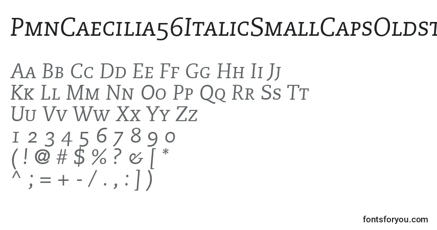 Шрифт PmnCaecilia56ItalicSmallCapsOldstyleFigures – алфавит, цифры, специальные символы