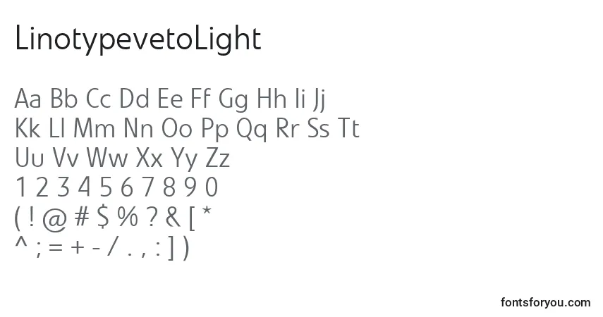 Шрифт LinotypevetoLight – алфавит, цифры, специальные символы